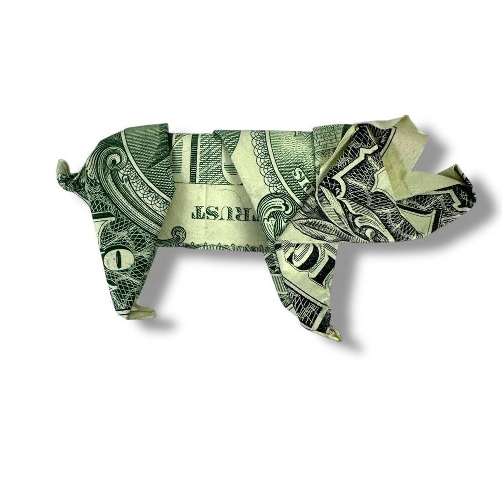 Origami Pig Folded Dollar Bill Artsy Gift Easter‎ Basket Handmade Farm Animal